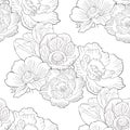 Seamless pattern flower bloom japanese anemone. vector illustration