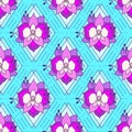 Seamless pattern with a flower orchid, rhombus and abstraction.