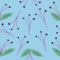 Seamless pattern of flower pistil with beautiful blue leaves