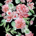 Seamless pattern with flowers. Alstroemeria. Rose. Watercolor.