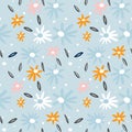 Seamless pattern with flowers,branches. Creative floral texture. Creative kids texture for fabric, wrapping, textile