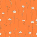Seamless pattern with flowers. Bright orange background with stylized doodle roses. Royalty Free Stock Photo