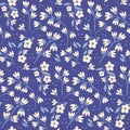 Seamless pattern with flowers brunches on blue Royalty Free Stock Photo