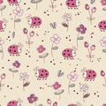 Seamless pattern with flowers and bugs