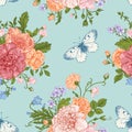 Seamless pattern flowers and butterflies.