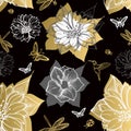 Seamless pattern flowers, butterflies, hummingbirds