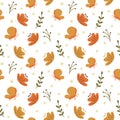 Seamless pattern of flowers, butterflies and leaves in doodle style. Print, background, textile Royalty Free Stock Photo