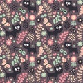 Seamless pattern with flowers, cats