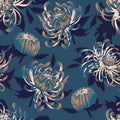 seamless pattern with flowers chrysanthemum pion dahlia