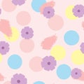 Seamless pattern with flowers, circles and brushstrokes. Drawn by hand. Watercolor, ink, sketch. Pastel. Royalty Free Stock Photo