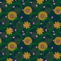 Seamless pattern with flowers on dark green background Royalty Free Stock Photo