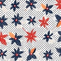 Seamless pattern with flowers on dotted background. Cute vector illustration Royalty Free Stock Photo