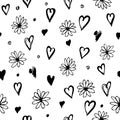 seamless pattern with flowers and hearts