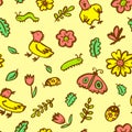 Seamless pattern with flowers and insects. Floral background wit Royalty Free Stock Photo