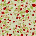 Seamless pattern with flowers and ladybirds Royalty Free Stock Photo