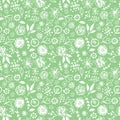 Seamless pattern flowers leaves abstract doodle hand drawn lines scandinavian style white green background. fashion print, trend Royalty Free Stock Photo