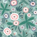 Seamless pattern with flowers, leaves. Creative floral green texture. Great for fabric, textile Vector Illustration