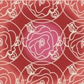 Seamless pattern flowers and leaves of roses and camellias white lines on the background in shades of pink and purple Royalty Free Stock Photo