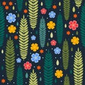 Seamless pattern with flowers and leaves. Vector Royalty Free Stock Photo
