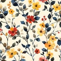 a seamless pattern of flowers and leaves on a white background Royalty Free Stock Photo