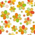 Seamless pattern with flowers made of sewing patches and buttons