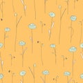 Seamless pattern with flowers. Orange background with stylized doodle roses. Royalty Free Stock Photo