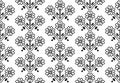 Seamless pattern flowers Ornament of Russian folk embroidery, black contour isolated on white background. Can be used for fabrics