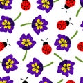 Seamless pattern flowers Pansies and ladybug. Wallpaper from Viola.