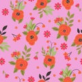 Seamless pattern with flowers on a pink background. Vector graphics Royalty Free Stock Photo