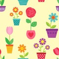 Seamless pattern of flowers in pots