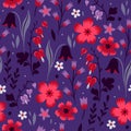 Seamless pattern with flowers in red-violet colors. Vector graphics Royalty Free Stock Photo
