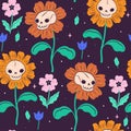 Seamless pattern with flowers and skulls. Vector graphics