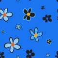 Seamless pattern flowers sky print background childrens daisies blue