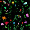 Seamless pattern with flowers,sprigs and curls. Royalty Free Stock Photo