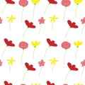 Seamless pattern flowers, vector illustration, red, yellow, pink and green colors Royalty Free Stock Photo