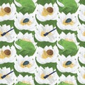 Seamless pattern flowers water lily animals insects watercolor frog dragonfly beetle snail Royalty Free Stock Photo