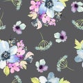 Seamless pattern with flowers watercolor.