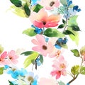 Seamless pattern with flowers watercolor.