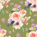 Seamless pattern with flowers watercolor.