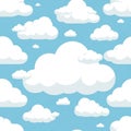 Seamless pattern of fluffy white clouds on a bright blue sky background Royalty Free Stock Photo