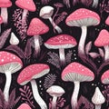Seamless pattern with fly agaric mushrooms. Vector illustration Royalty Free Stock Photo