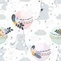 Seamless pattern with flying animals on balloons - vector illustration, eps Royalty Free Stock Photo