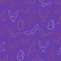 Seamless pattern with flying bats. Continuous one line drawing vector illustration Royalty Free Stock Photo