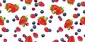 Seamless pattern of flying berries isolated on white background with clipping path, different falling wild berry fruits Royalty Free Stock Photo