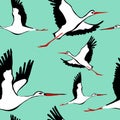 Seamless pattern with flying birds. Crane. Heron. Japanese pattern. Ornament with oriental motifs. Not AI, Vector Royalty Free Stock Photo