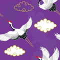 Seamless pattern with flying birds. Crane. Heron. Japanese pattern. Ornament with oriental motifs. Vector. Royalty Free Stock Photo