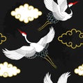 Seamless pattern with flying birds. Crane. Heron. Japanese pattern. Ornament with oriental motifs. Vector. Royalty Free Stock Photo