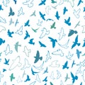 Seamless pattern flying birds. Lots of blue doves. Vector illustration Royalty Free Stock Photo