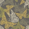 Seamless pattern with flying butterflies, graphic style background Royalty Free Stock Photo