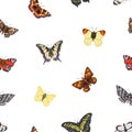 Seamless pattern, flying butterflies repeating print. Endless background, beautiful moths. Texture design for textile Royalty Free Stock Photo